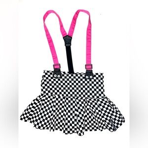Y2K Checkered Pleated Mini Skirt W/ Hot Pink Suspenders Harajuku Mini for Target